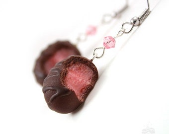 Food Jewelry Scented Cherry Chocolate Truffle Earrings Kawaii Cute Polymer Clay Miniature Super Sparkly Birthday Present