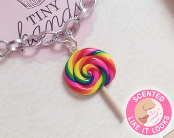 Mini Food Jewelry Lollipop Necklace Gift For Christmas Birthday, Kawaii Novelty Item Custom Fake Scented Candy Pop Sweets Accessory Pendant