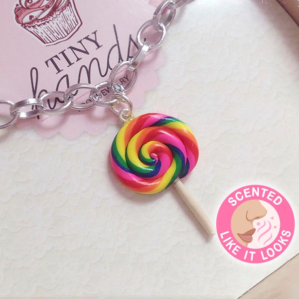 Mini Food Jewelry First Valentines Day Gift For Girlfriend Lover, Anniversary Gift Idea, Custom Scented Lollipop Inspired Necklace Pendant