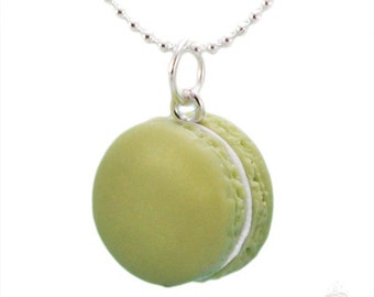 Food Jewelry Scented Pistachio French Macaron Necklace Polymer Clay Scrumptious Nutty Flavor Taste Treat Cute Pendant