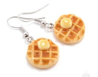 Scented Waffle Earrings, Miniature Food Earrings, Waffle Jewelry, Breakfast Earrings, Food Jewelry, Food Earrings, Valentine's Day Gift