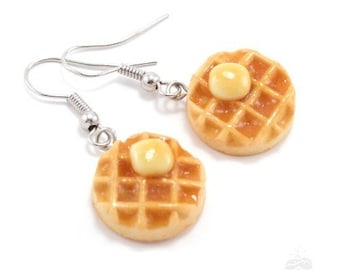 Scented Waffle Earrings, Miniature Food Earrings, Waffle Jewelry, Breakfast Earrings, Food Jewelry, Food Earrings, Valentine&#39;s Day Gift
