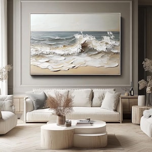 Blue Ocean Wave Painting on Canvas Impasto Textured Painting Serene Canvas Art Abstract Ocean Minimalist Living Room Art Contemporary Art