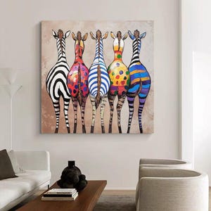 Banksy Zebra Painting Art, Colorful Urban Zebra Wall Art, Abstract Oil Painting on Canvas, Zebra Abstract Canvas, Colorful Animal Painting