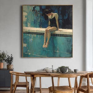 Green Abstract Art, Girls by the Pool Swimming Painting, Green Texture Painting, Green Wall Art, Green Minimalist Art, Custom Work Gift