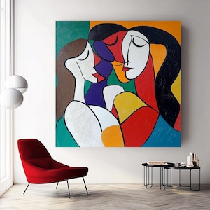 Original Figure Wall Art Minimalism Painting Colorful Abstract Women Painting Picasso Style Portrait Painting Lady Abstract Modern Art