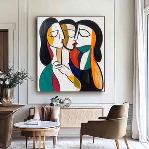 Large Abstract Lady Figurative Painting Abstract People Art Original Portrait Canvas Wall Art Colorful Minimalist Women Figures Art