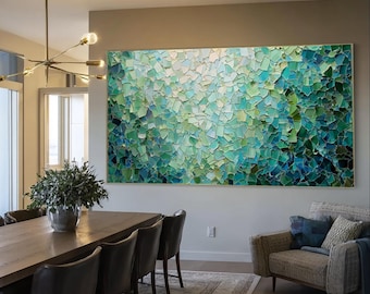 Abstract Green Oil Painting on Canvas Large Original Textured Emerald Green Boho Wall Art Modern Trendy Minimalist Living Room Home Decor