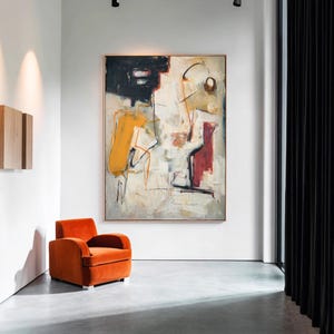 Red & Black in Modern Abstract Original Painting, Minimalist red Abstract Art Canvas Expressionist Large Beige Acrylic Wall Art
