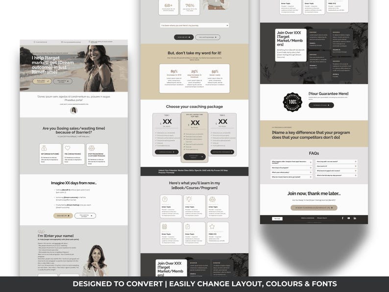 Coaching sales funnel template Systeme.io, neutral grey coach sales page, minimalist coaching template, business coach funnel Systeme.io, consultant landing page, mentor service funnel, modern coach website template, therapist sales funnel, premium grey coaching template, done for you coaching funnel, CRO designed coach sales page, service based business funnel Systeme.io, coach lead form template