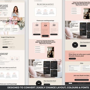 Systeme.io coaching website template, life coach single page website, services funnel template, pink neutral coach template, done for you coaching funnel, wellness coach website Systeme.io, service provider website template, life coach sales page instant download, coaching funnel free plan, CRO designed coaching website template