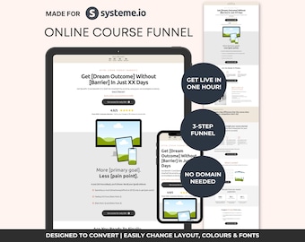 Systeme.io Online Course Funnel Template | High Converting 3-Step Course Sales Funnel | Coaches, Educators & Creators | Neutral Grey Design