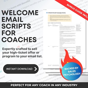 Email Campaign Template, Welcome Email Scripts for Coaches, Upsell Email Sequence, Coaching Email Templates for 6 months, Coach Emails
