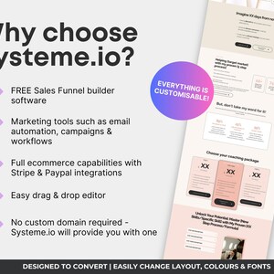 Systeme.io coaching website template, life coach single page website, services funnel template, pink neutral coach template, done for you coaching funnel, wellness coach website Systeme.io, service provider website template, life coach sales page instant download, coaching funnel free plan, CRO designed coaching website template