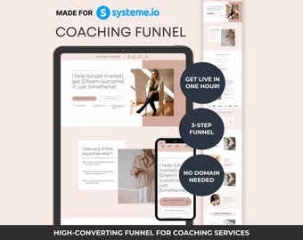 Systeme.io Coaching Funnel Template | Premium Done For You 3 Step Funnel for Coaches & Consultants | Baby Pink Feminine Design