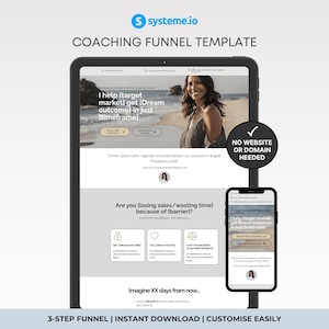 Coaching sales funnel template Systeme.io, neutral grey coach sales page, minimalist coaching template, business coach funnel Systeme.io, consultant landing page, mentor service funnel, therapist sales funnel, modern coach website template, premium grey coaching template, done for you coaching funnel, CRO designed coach sales page, service based business funnel Systeme.io, coach lead form template