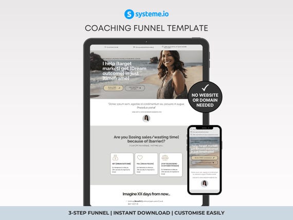 Coaching Sales Funnel Template Systeme.io | Neutral Grey Coach Sales Page, Minimalist Service Funnel | Instant Download!