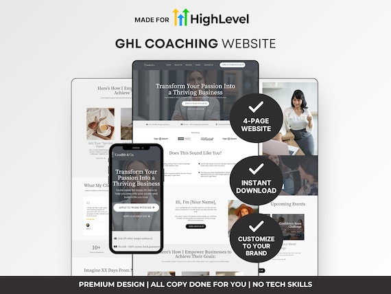 GoHighLevel Coaching Website Template, Dark Blue Design (Instant Download)