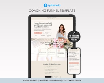 Coaching Funnel Template Systeme.io | Life Coach Sales Page, Services Single Page Website, Pink Neutral Design | Instant Download!