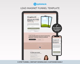 Systeme.io Lead Magnet Sales Funnel Template | Email Opt-In Funnel, Freebie Landing Page | Pink Cream Feminine Design | Instant Download!