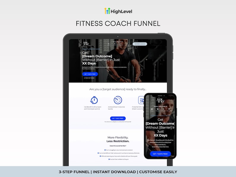 GHL Men's Fitness Coaching Program Template, Gohighlevel Website Template Blue, Coaching Services Funnel, Coach Website Design, Membership Landing Page for Fitness coaches