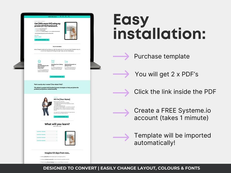 Ebook sales page template Systeme.io, ebook funnel template, author landing page Systeme.io, digital ebook sales page, ebook checkout page, self publishing sales funnel, coach ebook funnel, ebook landing page template, done for you ebook funnel, CRO designed ebook sales page, digital product landing page, ebook launch funnel template