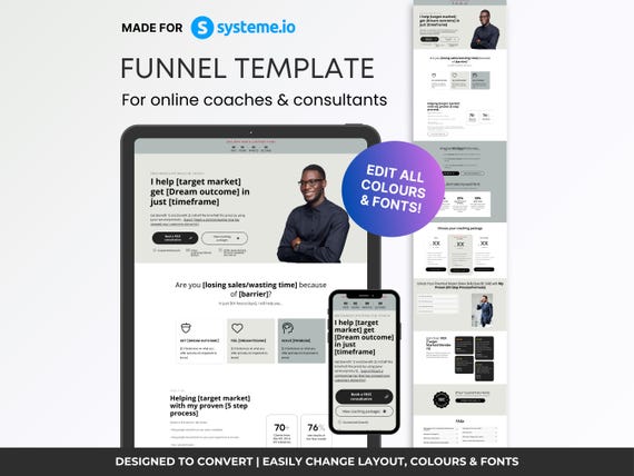 Systeme.io Funnel Template | Premium Done For You Coaching Sales Funnel for Online Coaches & Consultants | Modern Neutral Design