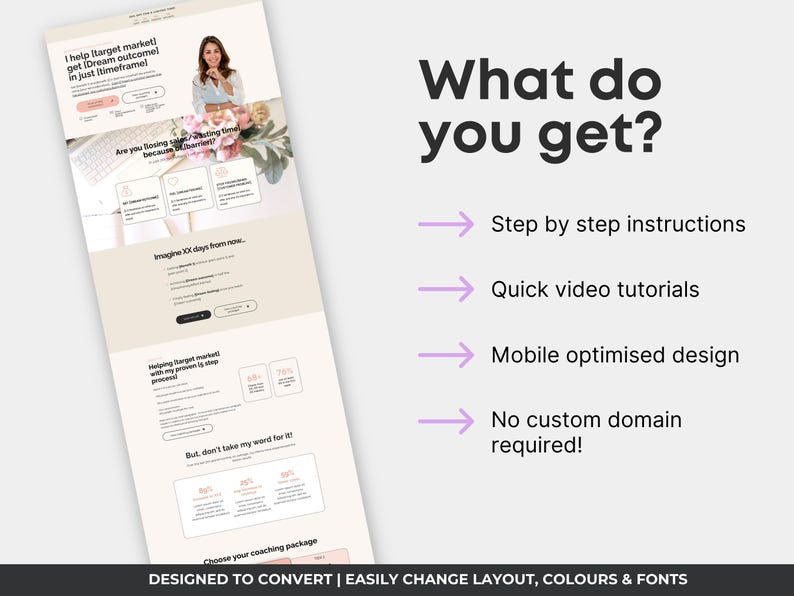 Systeme.io Sales Funnel Template | Online Coach Sales Page, Coaching Services Single Page Website, Pink Neutral Design | 3-Step Funnel image 7