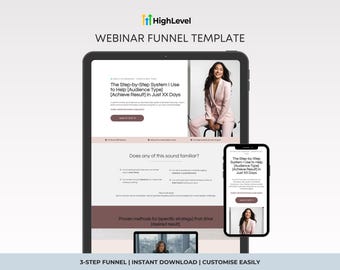 GoHighLevel Webinar Funnel Template, Webinar Sales Page GHL Template, Pink Sales Page Template for Highlevel (Digital Download)