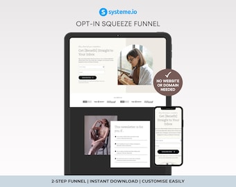 Opt-In Sales Funnel Template Systeme.io | Lead Magnet Funnel, Email Opt-In Page, Newsletter Signup | Neutral Web Design | Instant Download!