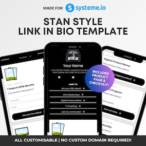 Stan Style Link in Bio Template, Black Stan Style Website Template for Systeme.io, Aesthetic Instagram Link in Bio for Entrepreneurs