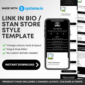 Stan Store Template, Systeme.io Link in Bio Template, Black Mobile Website, Linktree Website for Instagram, Link in Bio Landing Page