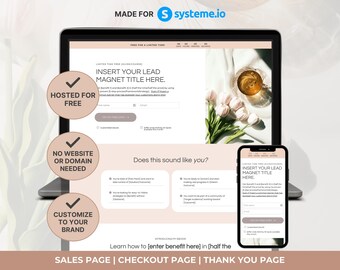 Systeme.io Funnel Template, Feminine Lead Magnet Sales Page (Digital Product)