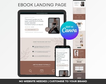 Canva eBook Sales Page Template, Digital Product Landing Page (Instant Download!)