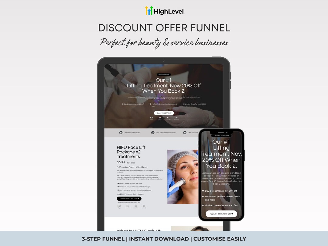 Luxury Beauty Sales Funnel Template for Gohighlevel, Service Business ...