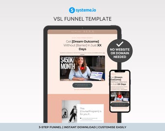 Systeme.io Sales Funnel Template for Online Courses, VSL Sales Page, Online Course Landing Page Systeme.io
