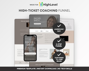 GHL High Ticket Coaching Sales Funnel Template | GoHighLevel Funnel | Neutral Aesthetic | Course & Program Sales Page | Instant Download!