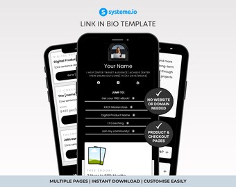 Systeme.io Link in Bio Template, Black Instagram Link Site, Mobile Website for Instagram | Instant Download | No tech skills needed!