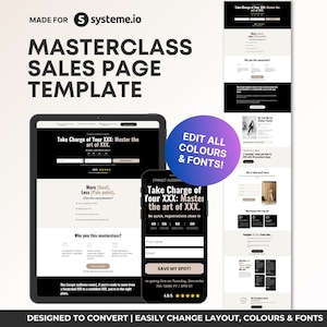 Systeme.io Masterclass Sales Page for Online Coach, Sales Funnel Template, Black and Beige Website Theme, Masterclass Landing Page Systemeio