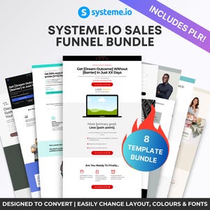 Könnte beinhalten: Eine Sammlung von acht Website-Vorlagen für Sales Funnels. Die Vorlagen sind so konzipiert, dass sie Conversions erzielen, und lassen sich einfach mit verschiedenen Layouts, Farben und Schriftarten anpassen. Der Text auf der Vorlage lautet "Erreiche [Wunsch-Ergebnis] ohne [Hindernis] in nur XX Tagen".