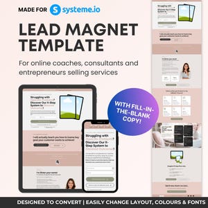 Systeme.io Lead Magnet Funnel, Landing Page for Digital Services, Sales Funnel Template,  Pink Opt in Sales Page, Passive Income Website
