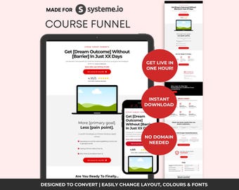 Systeme.io Course Funnel Template | Premium Done For You Online Course Sales Funnel | Coaches, Educators & Course Creators | Bold Red Design