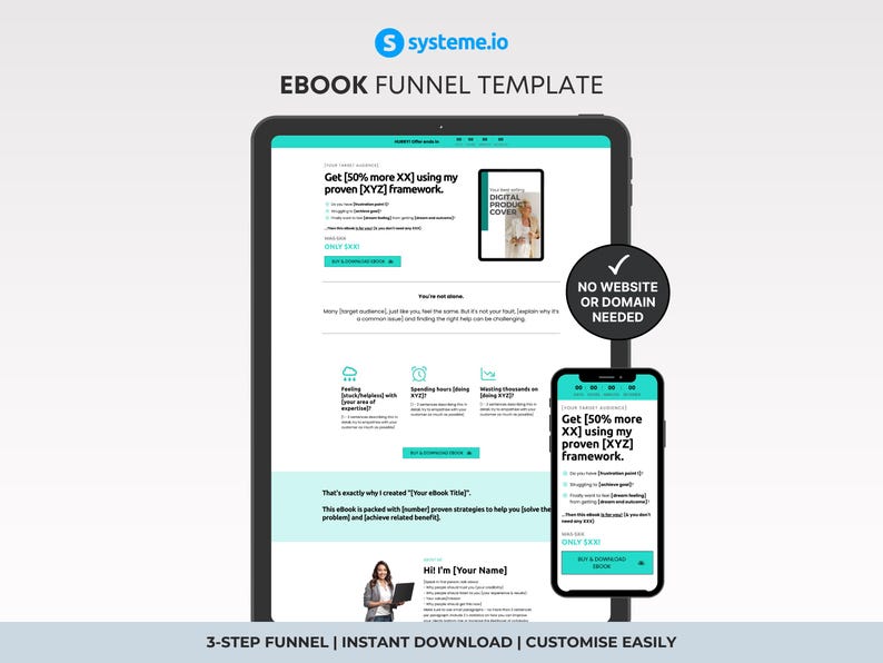 Ebook sales page template Systeme.io, ebook funnel template, author landing page Systeme.io, digital ebook sales page, ebook checkout page, self publishing sales funnel, coach ebook funnel, ebook landing page template, done for you ebook funnel, CRO designed ebook sales page, digital product landing page, ebook launch funnel template