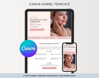 Canva Sales Page Template: Pink Canva Landing Page, Service Funnel Template for Canva (Instant Download!)