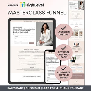 GoHighLevel Masterclass Funnel Template, Masterclass Sales Page Template, Neutral Funnel GHL Pink Landing Page for Coaches, Instant Download