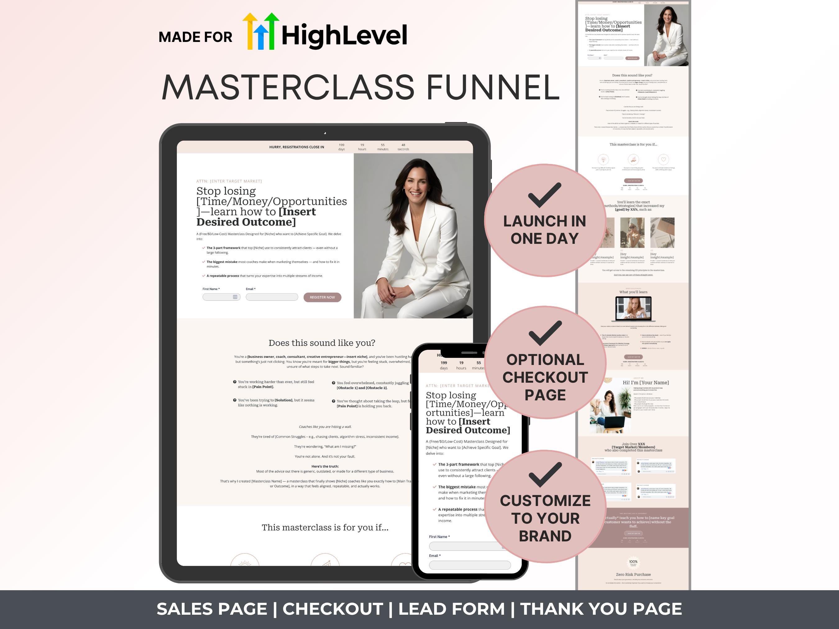 Gohighlevel Masterclass Funnel Template: Neutral Pink Sales Page ...