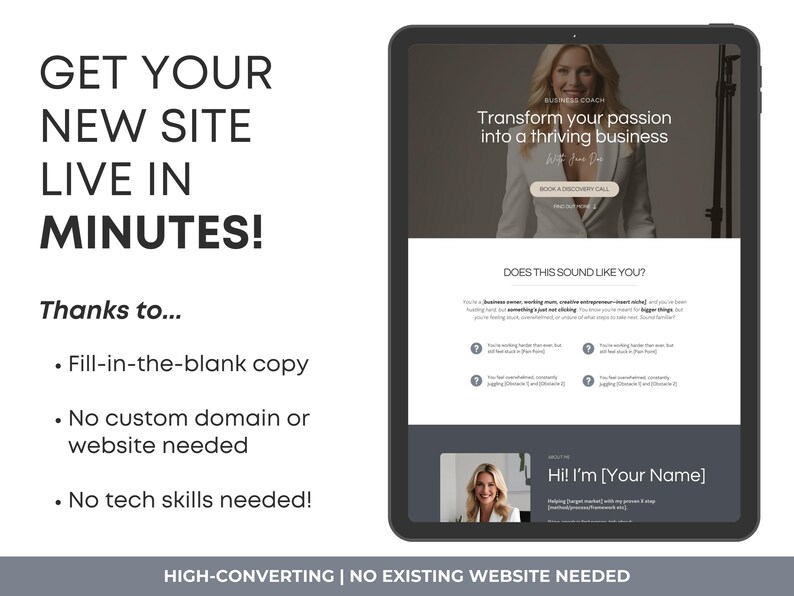Canva Website Template for Coaches, Minimalist One Page Design (Instant Download!) imagen 3