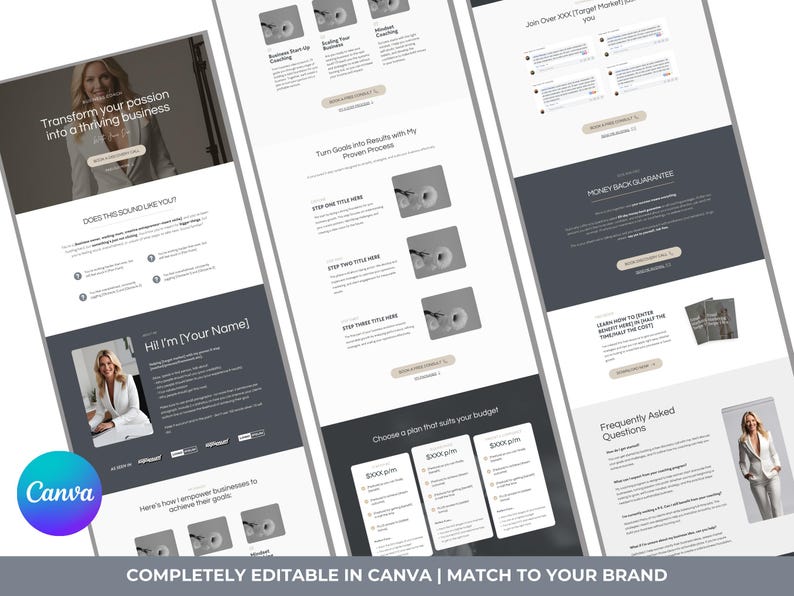 Aesthetic Canva Website Template, Luxury Canva Sales Page Template