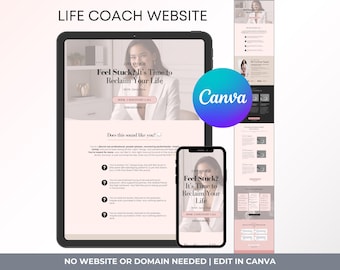 Pink Canva Website Template for Life Coaches (Instant Download)