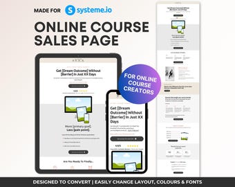 Systeme.io Template for Online Course, Landing Page Sales Funnel, Systeme.io Sales Page Template, Neutral Single Page Website Design